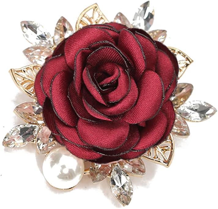 OIDIMS Elegant Rose Flower Brooch Pin for Women Men Wedding Party Gentleman's Essentials Handmade Imitation Crystal Pearl Fabric Flower Lapel Pin Dress Suit Accessories Boutonniere Ideas Gift - Image 1
